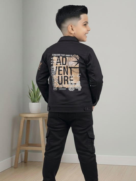 3-Pc Denim Black Jacket Pants Set