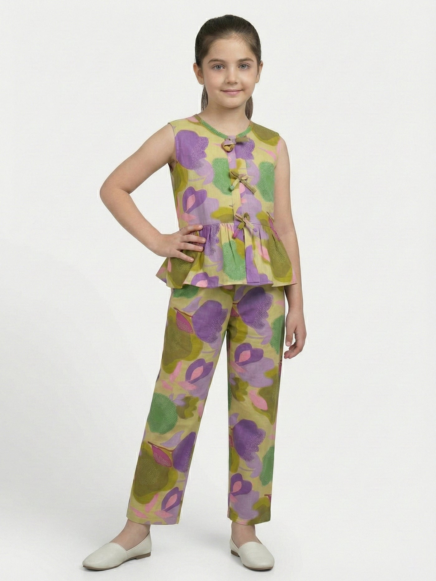 Girls Yellow Printed Co-ord Set