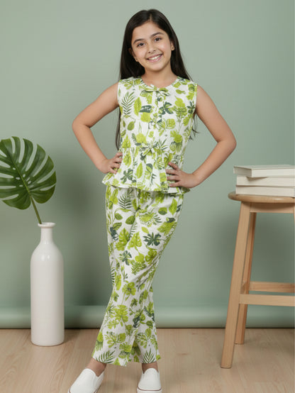 Girls Green Printed Co-ord Set