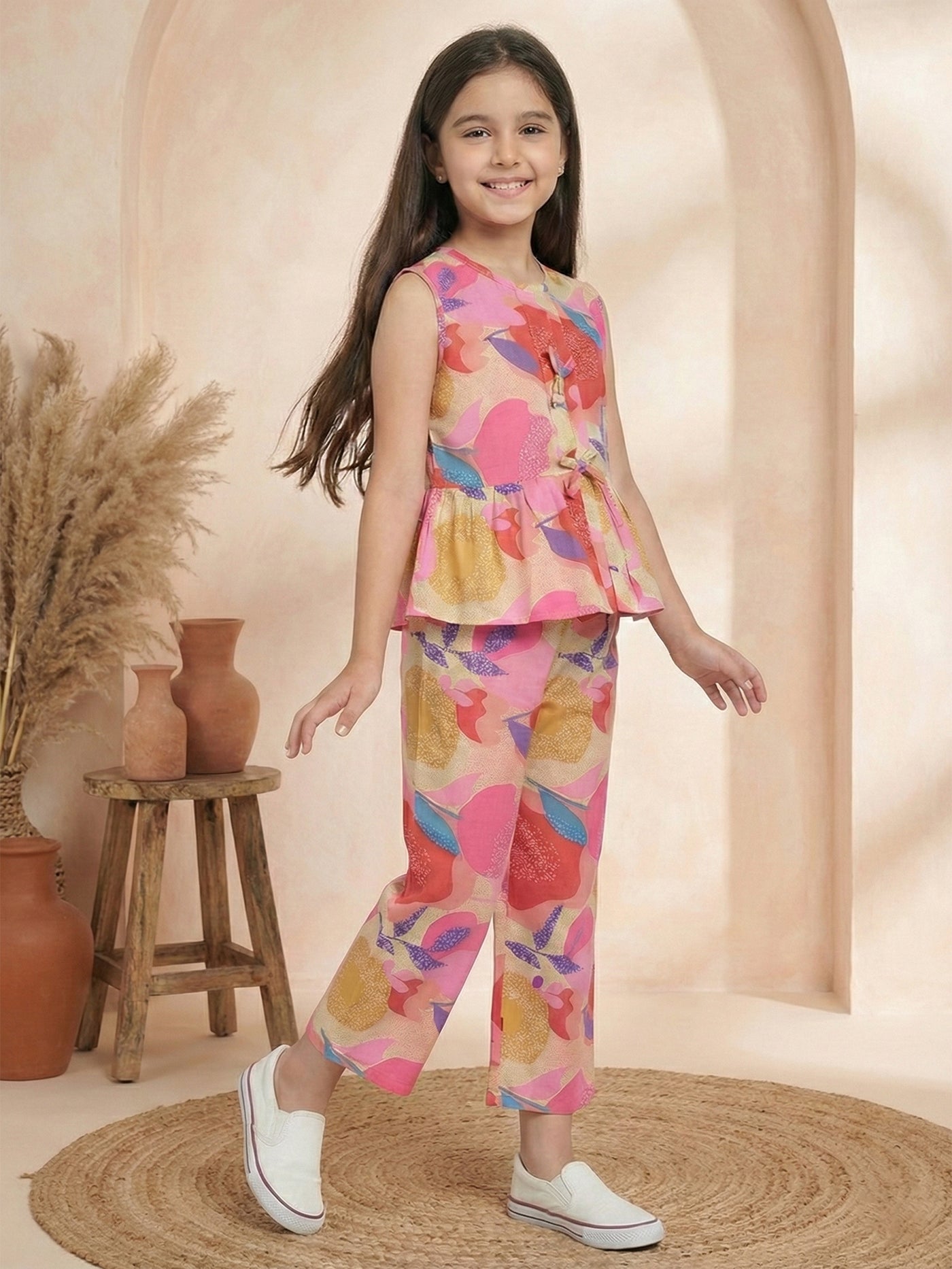 Combo Girls Red and Yellow Printed Co-ord Set