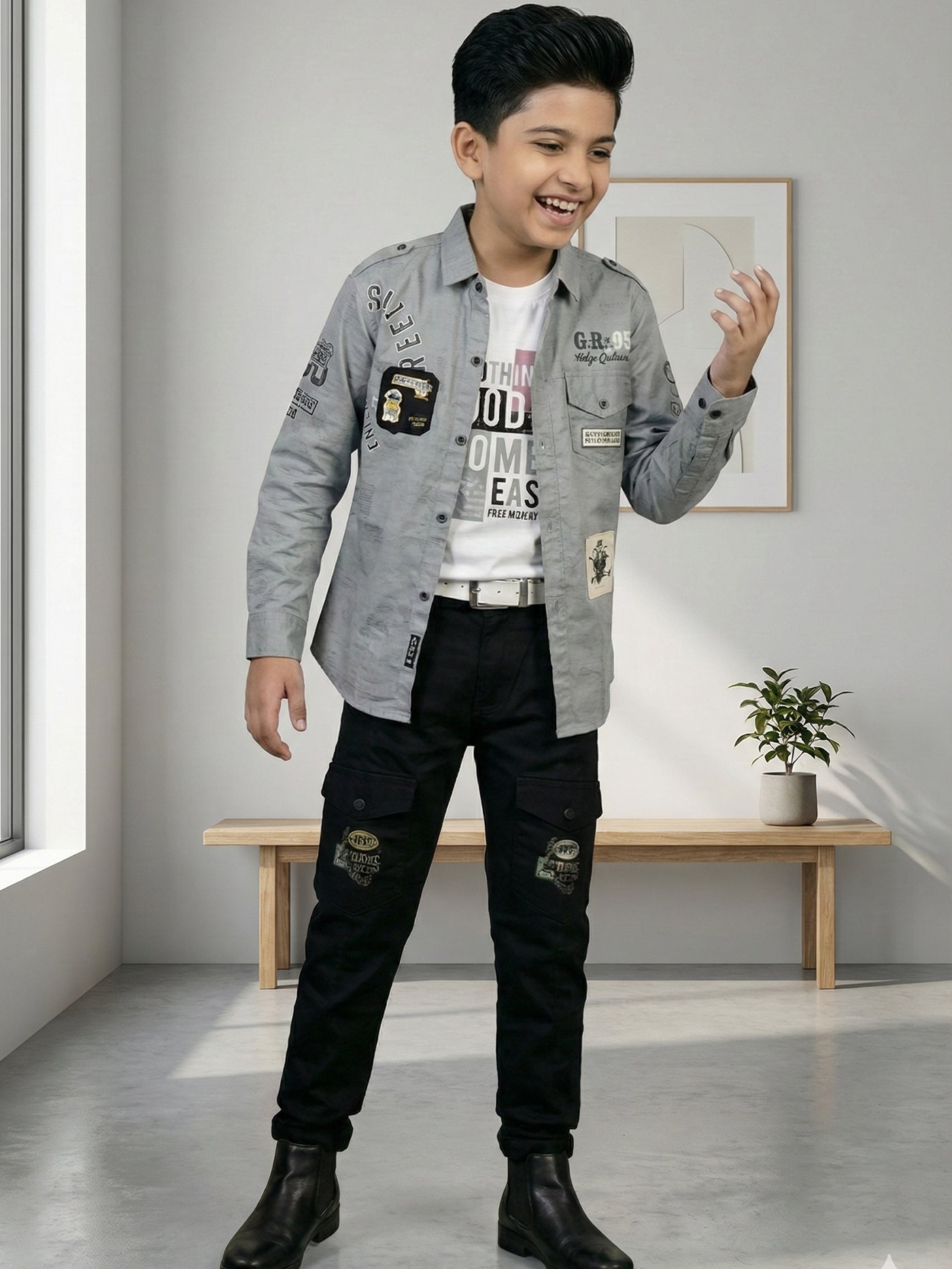 3-Pc Grey Casual Pants Set