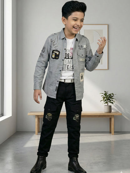 3-Pc Grey Casual Pants Set