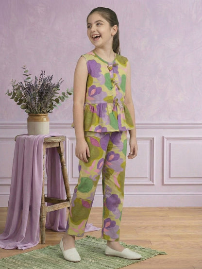 Girls Yellow Printed Co-ord Set