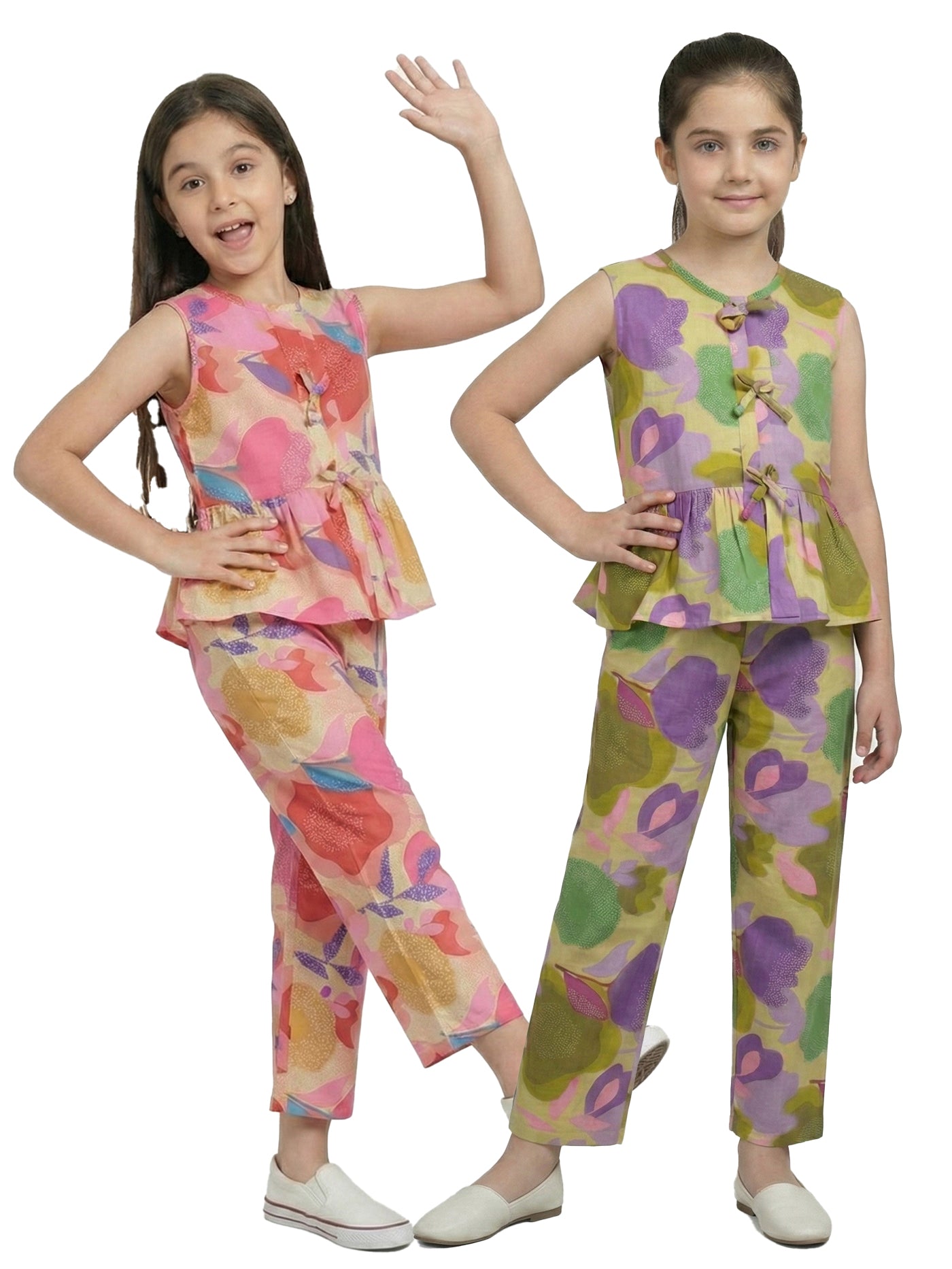 Combo Girls Red and Yellow Printed Co-ord Set