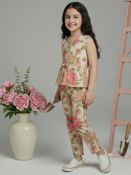 Girls White Printed Co-ord Set