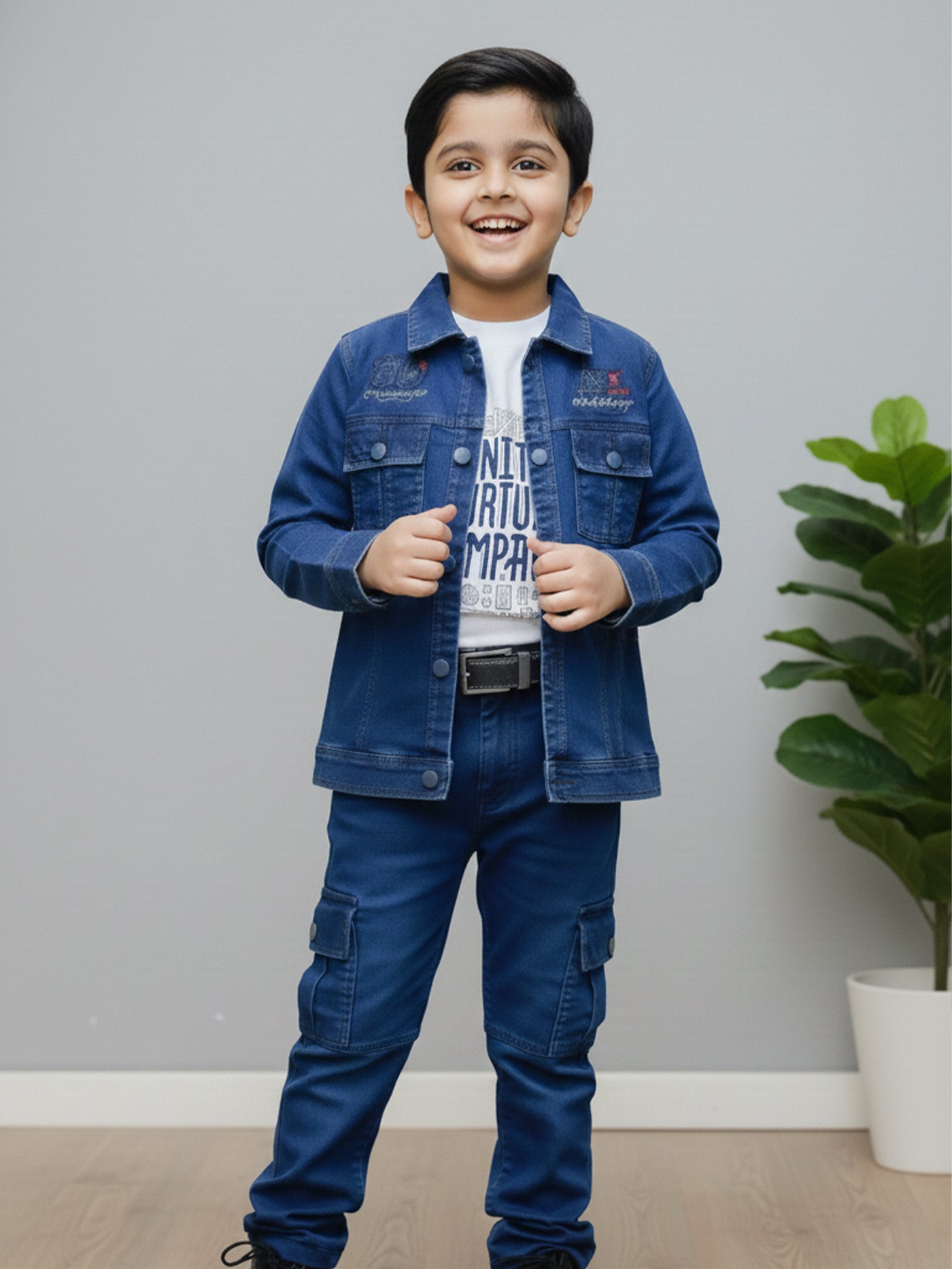 3-Pc Blue Denim Pants Set