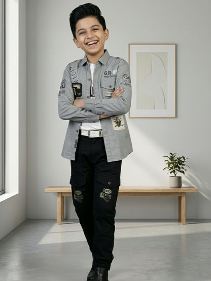 3-Pc Grey Casual Pants Set