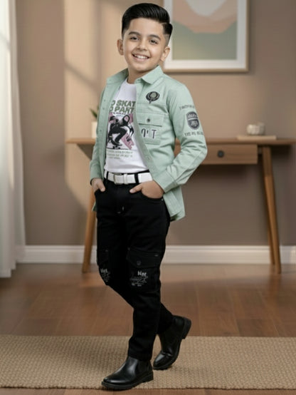 3-Pc Pastel Green Casual Pants Set