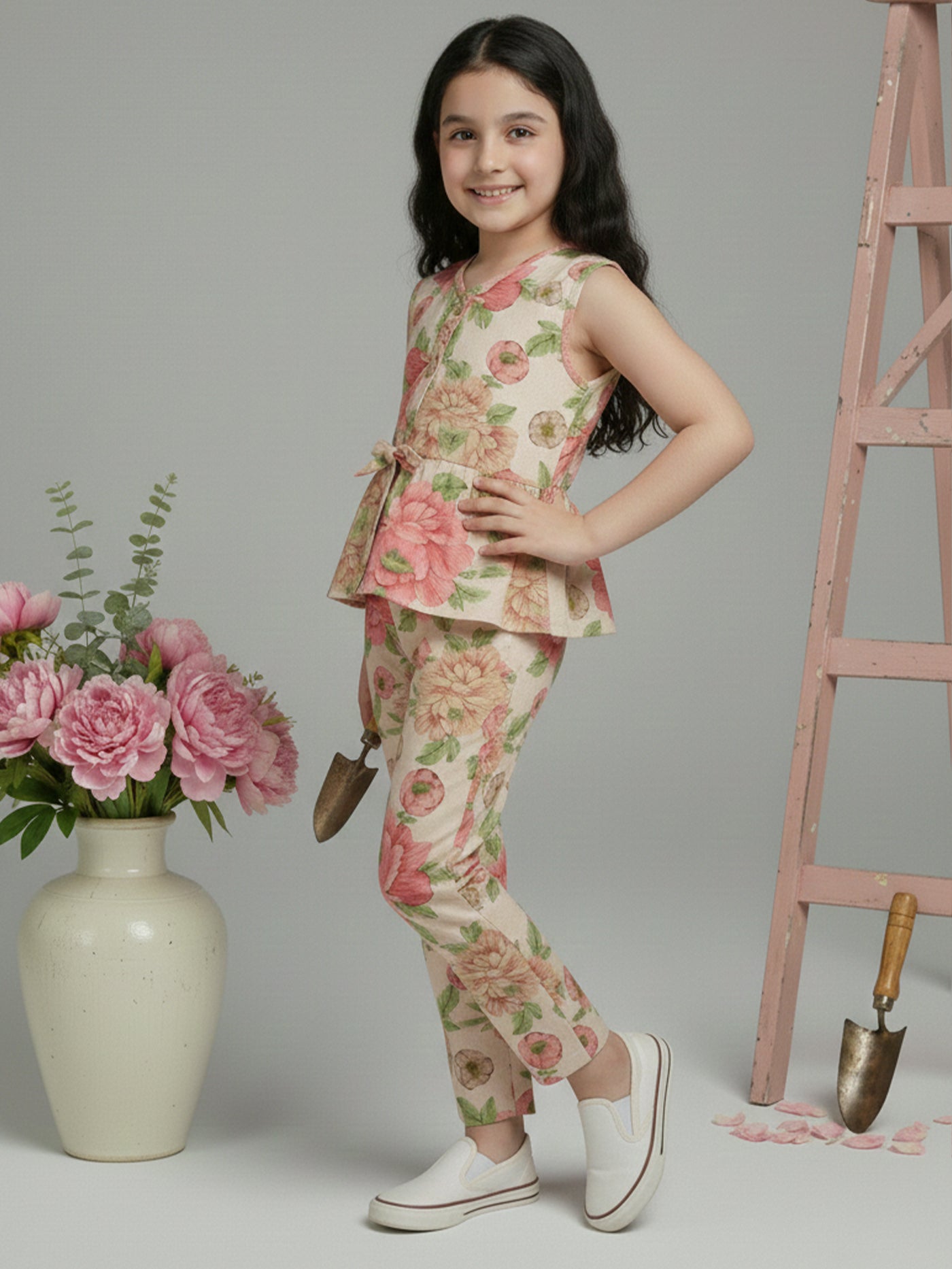 Girls White Printed Co-ord Set