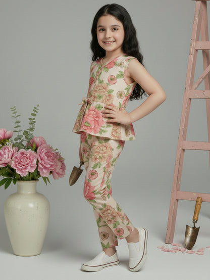 Girls White Printed Co-ord Set