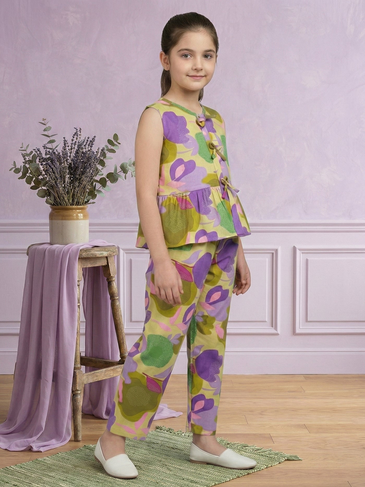 Girls Yellow Printed Co-ord Set