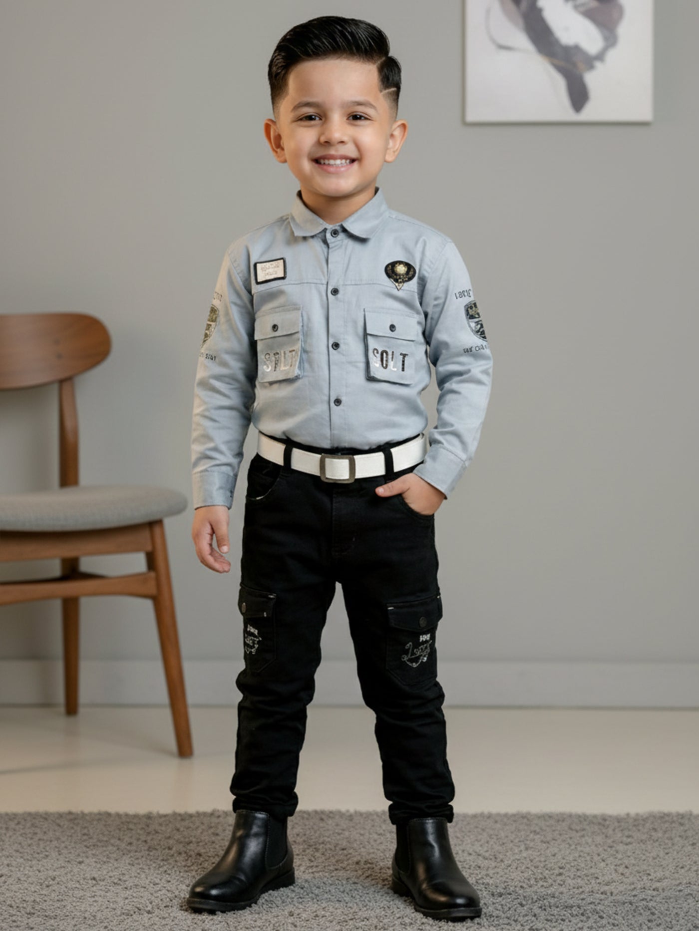 3-Pc Grey Casual Pants Set