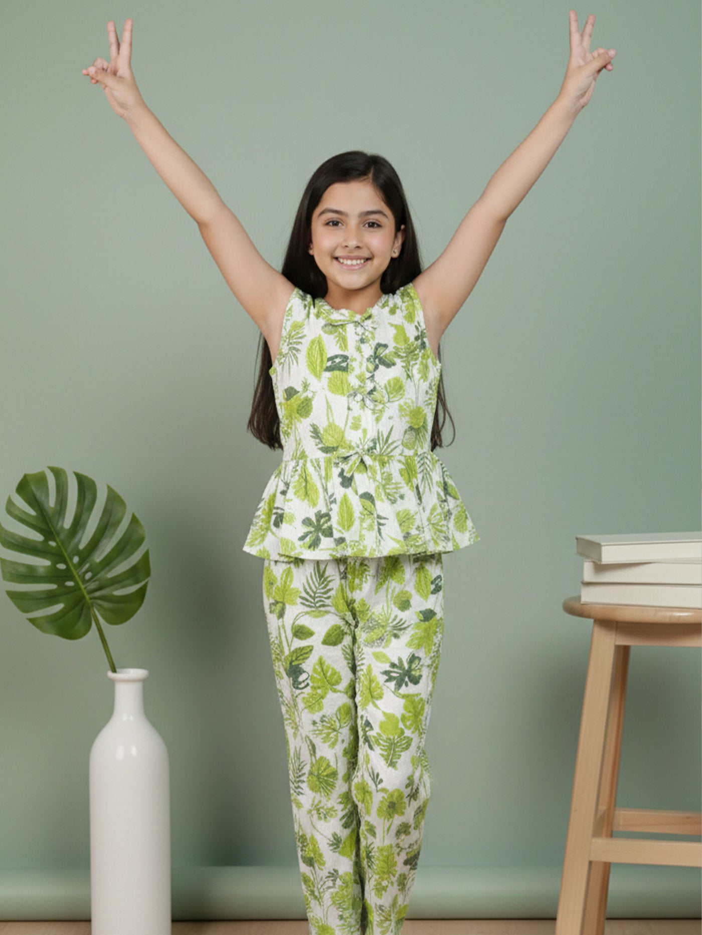 Combo Girls Red and Green Printed Co-ord Set