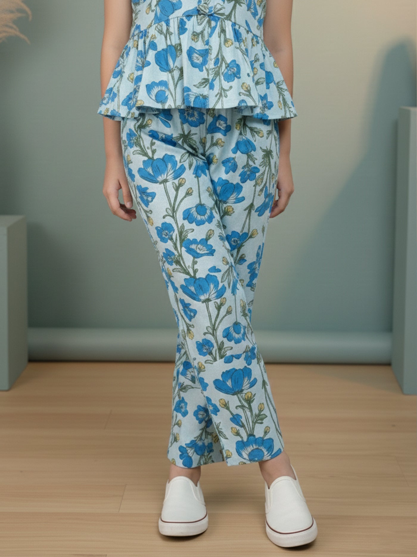 Combo Girls Green and Blue Printed Co-ord Set