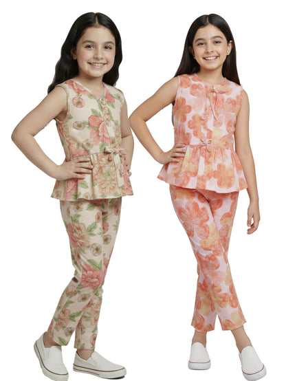 Combo Girls White and Red Printed Co-ord Set