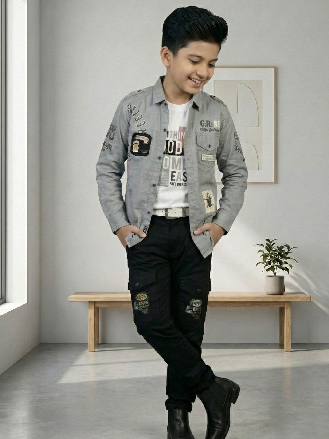 3-Pc Grey Casual Pants Set