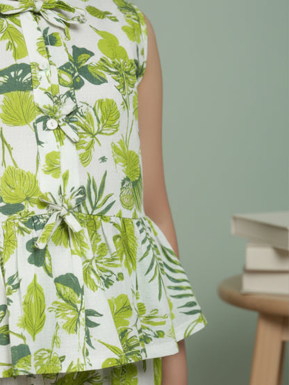 Combo Girls Green and Blue Printed Co-ord Set