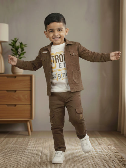 3-Pc Denim Brown Jacket Pants Set