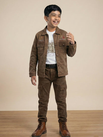 3-Pc Brown Corduroy Denim Pants Set