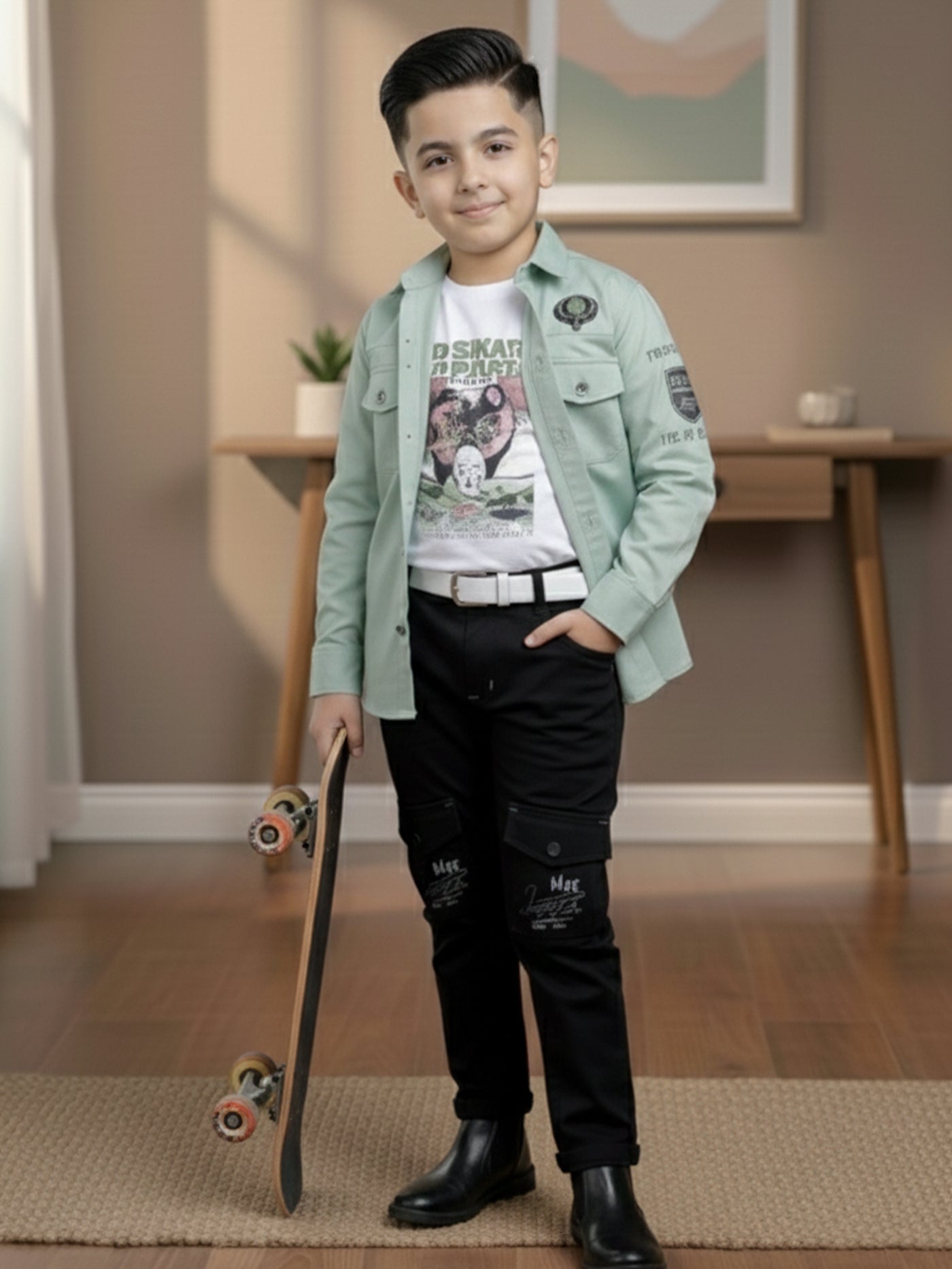 3-Pc Pastel Green Casual Pants Set