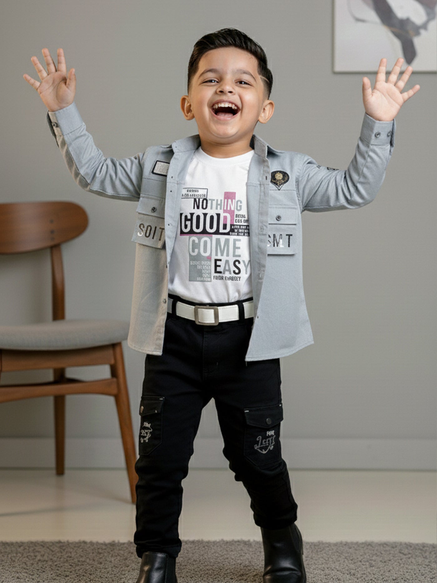 3-Pc Grey Casual Pants Set