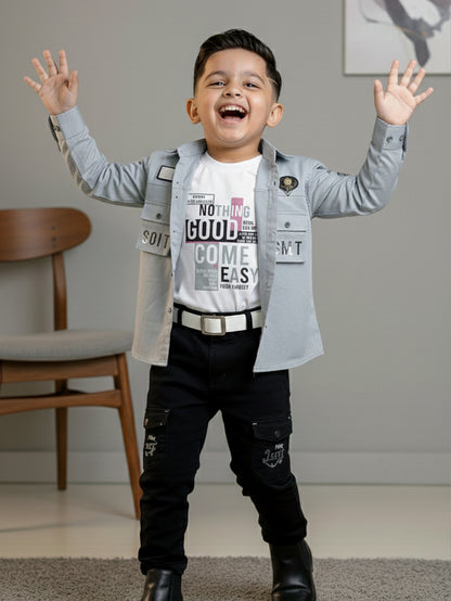 3-Pc Grey Casual Pants Set
