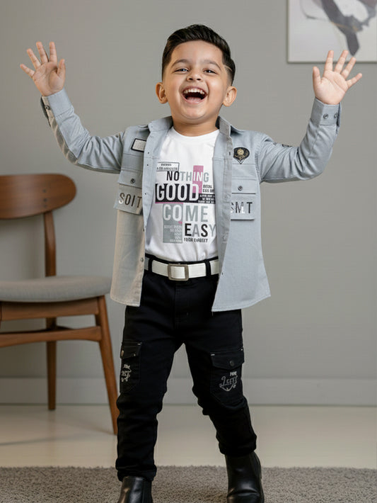 3-Pc Grey Casual Pants Set