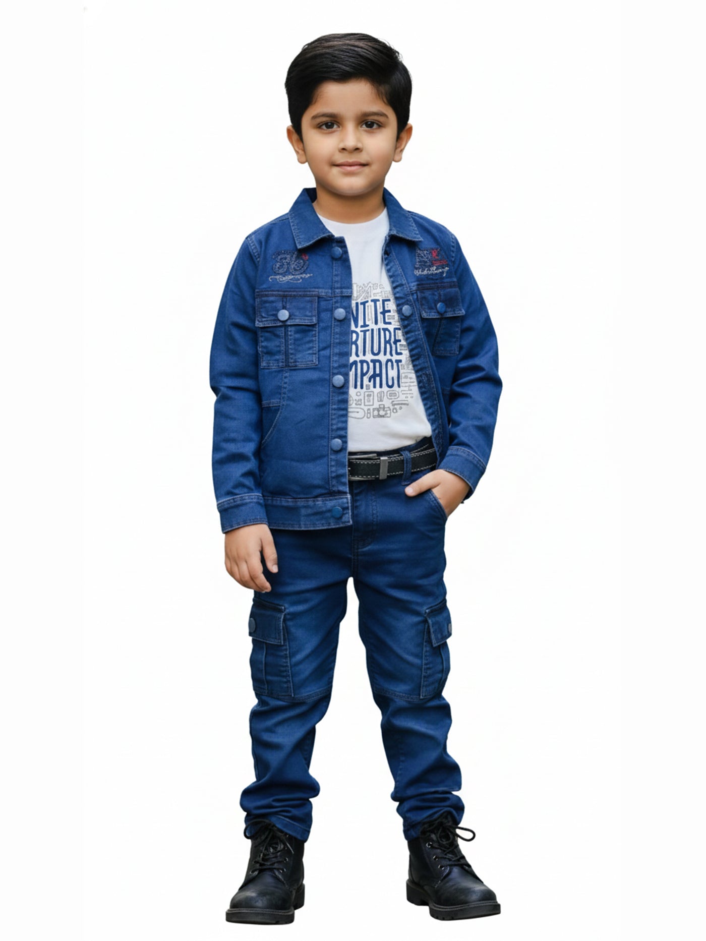 3-Pc Blue Denim Pants Set