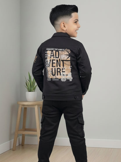 3-Pc Denim Black Jacket Pants Set