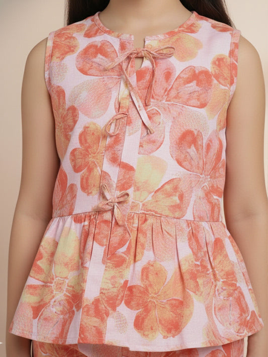 Girls Red Printed Co-ord Se