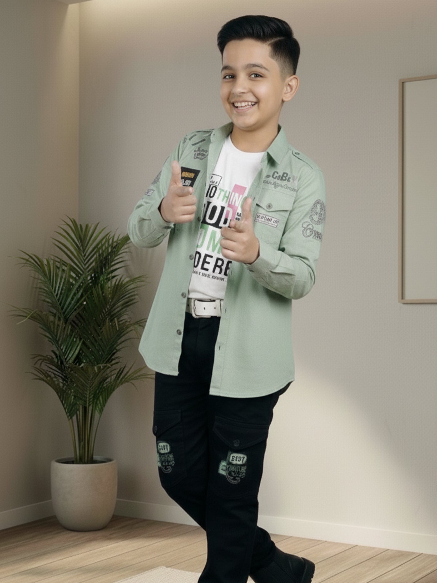 3-Pc Mint Green Casual Pants Set