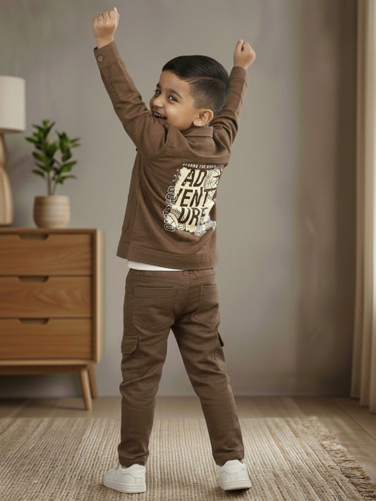 3-Pc Denim Brown Jacket Pants Set