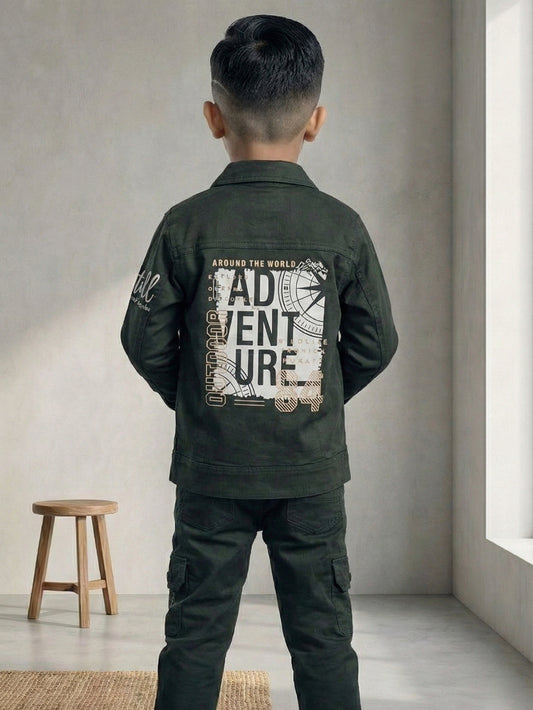 3-Pc Denim Green Jacket Pants Set