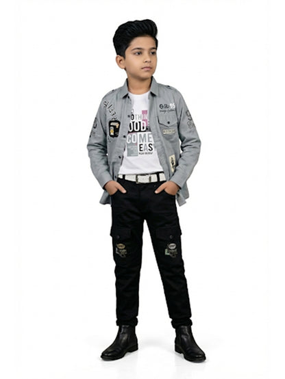 3-Pc Grey Casual Pants Set