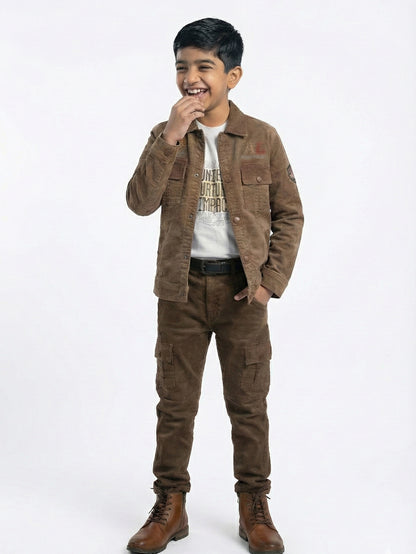 3-Pc Brown Corduroy Denim Pants Set
