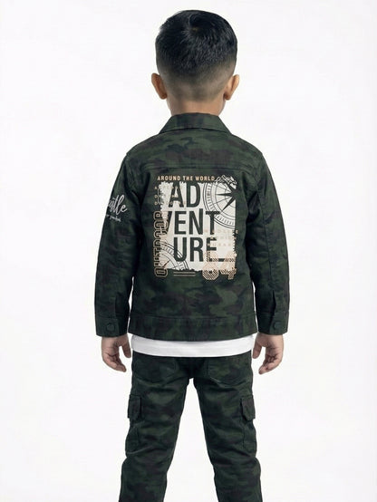 3-Pc Denim Green Jacket Pants Set