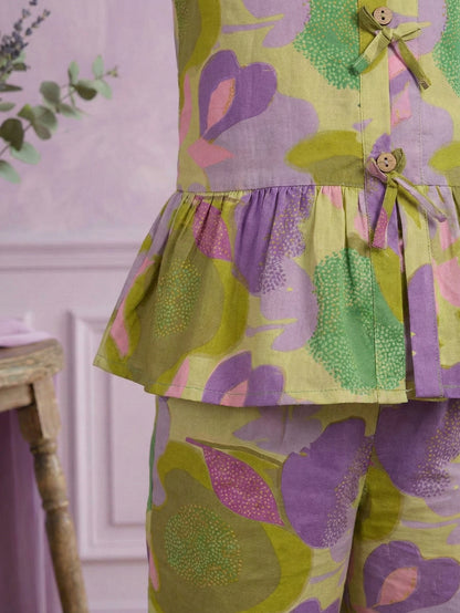 Combo Girls Yellow and Blue Printed Co-ord Set