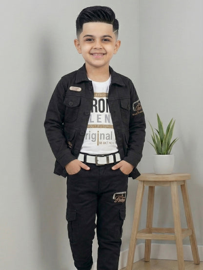 3-Pc Denim Black Jacket Pants Set