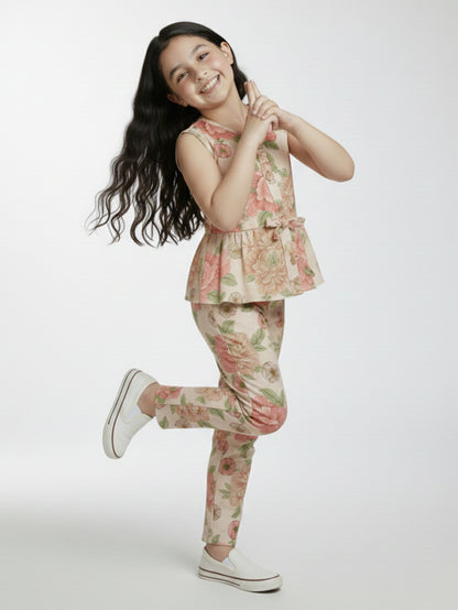 Combo Girls White and Red Printed Co-ord Set