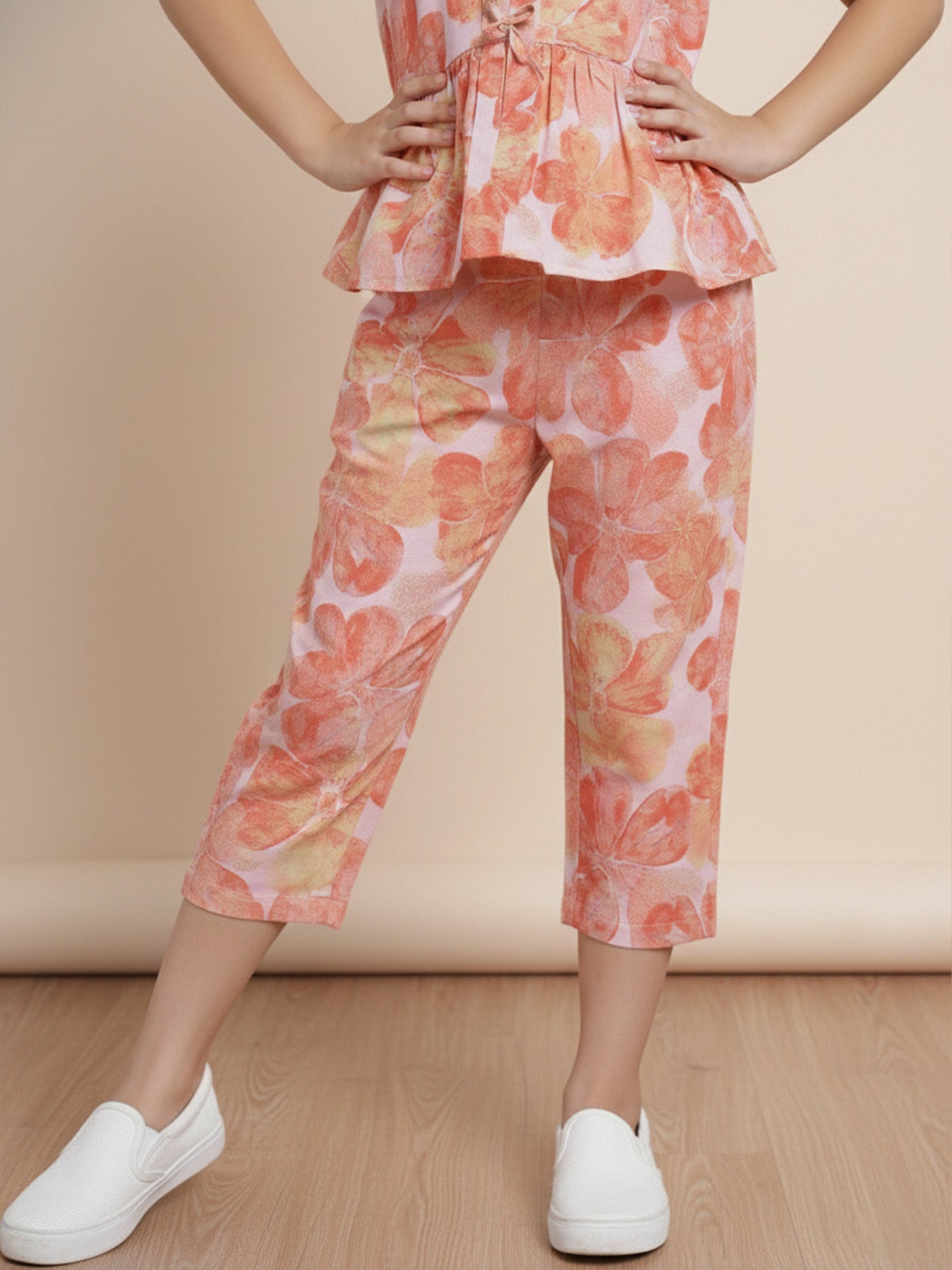 Girls Red Printed Co-ord Se