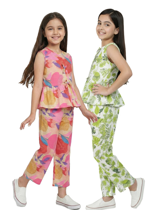 Combo Girls Red and Green Printed Co-ord Set