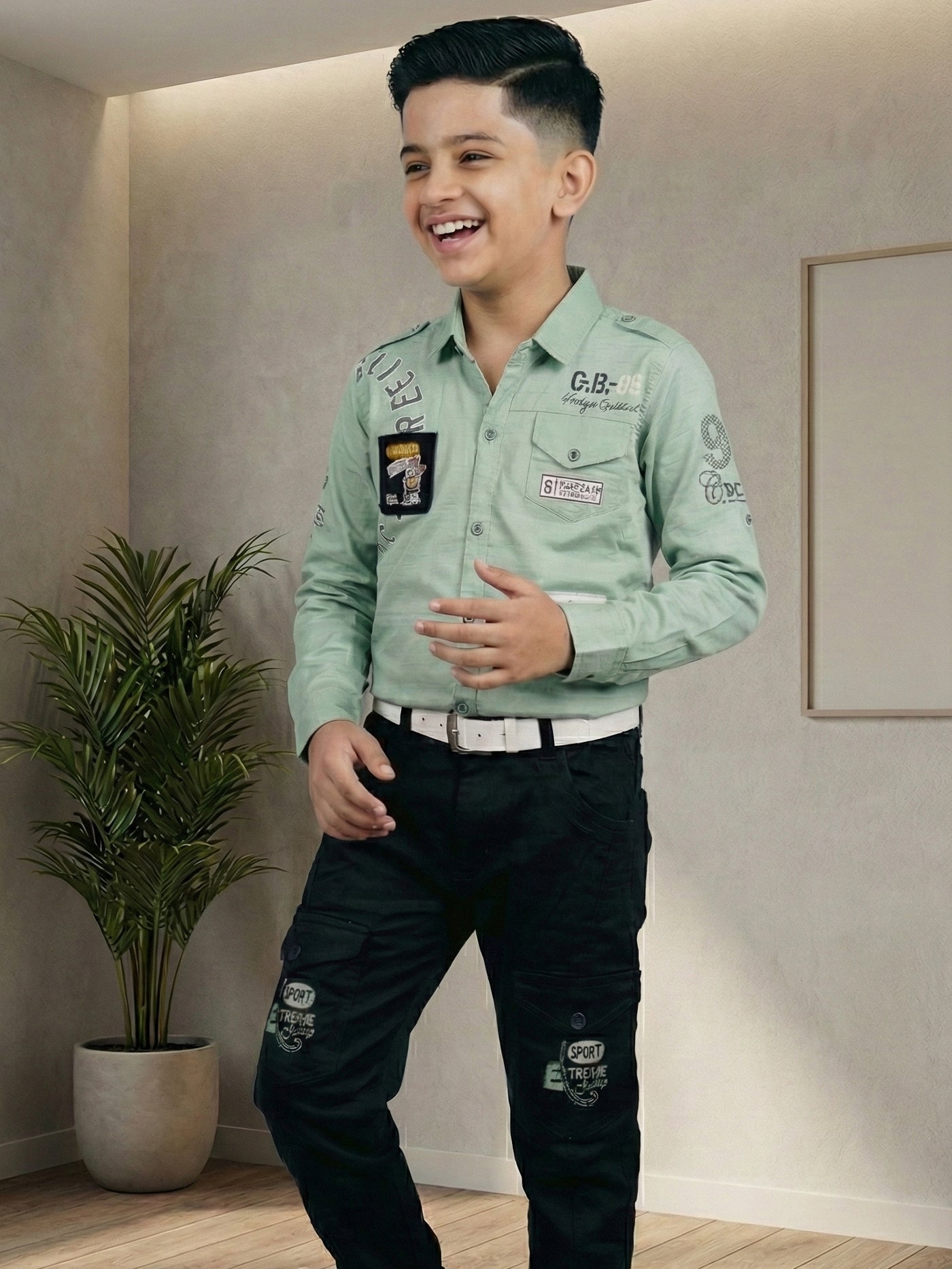 3-Pc Mint Green Casual Pants Set