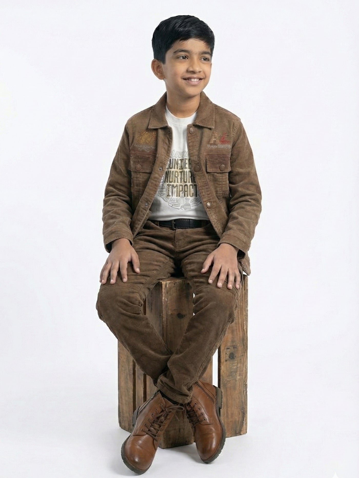 3-Pc Brown Corduroy Denim Pants Set