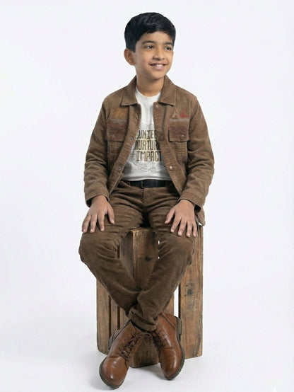 3-Pc Brown Corduroy Denim Pants Set