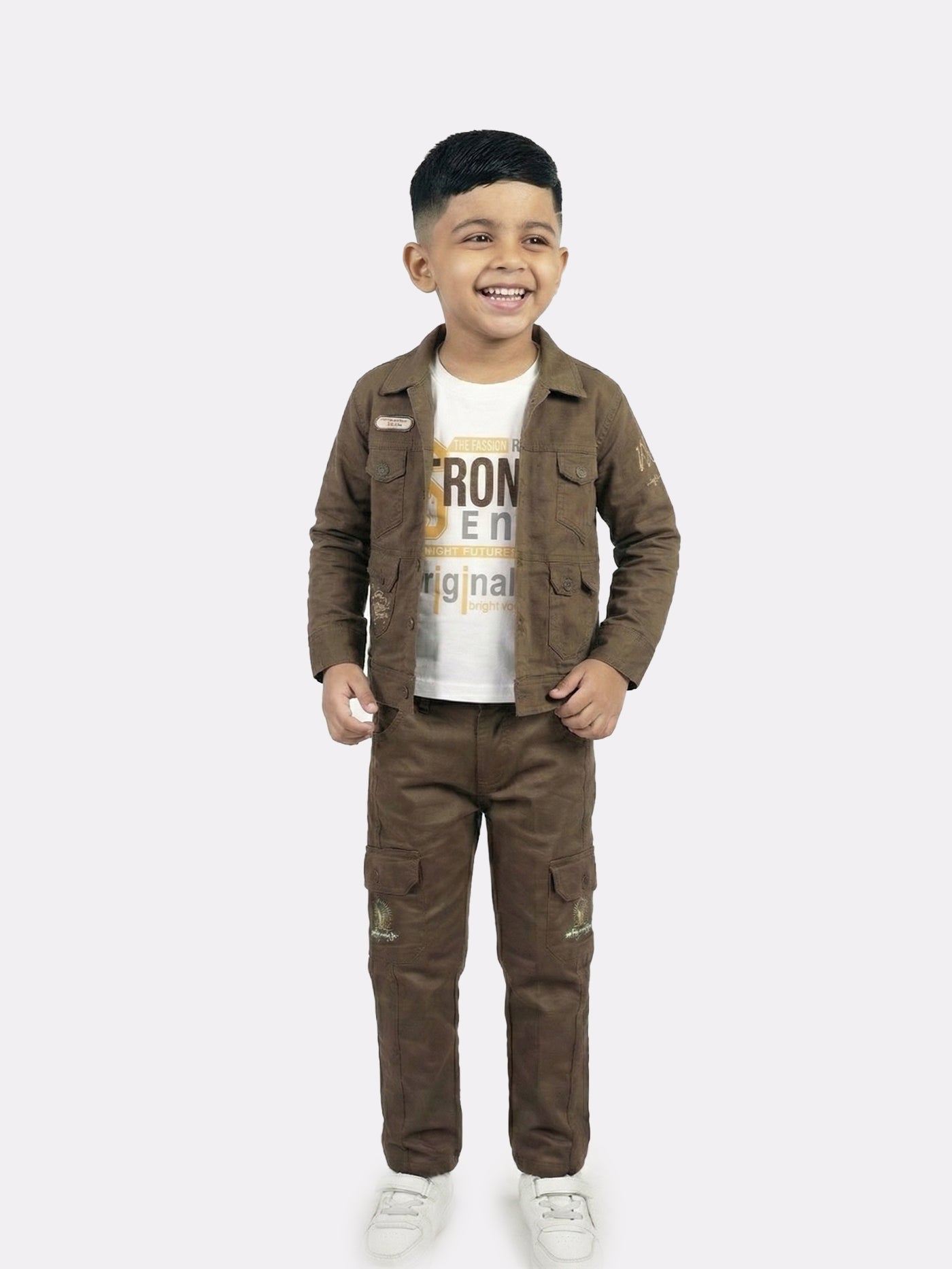 3-Pc Denim Brown Jacket Pants Set