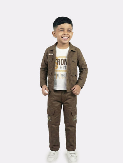 3-Pc Denim Brown Jacket Pants Set