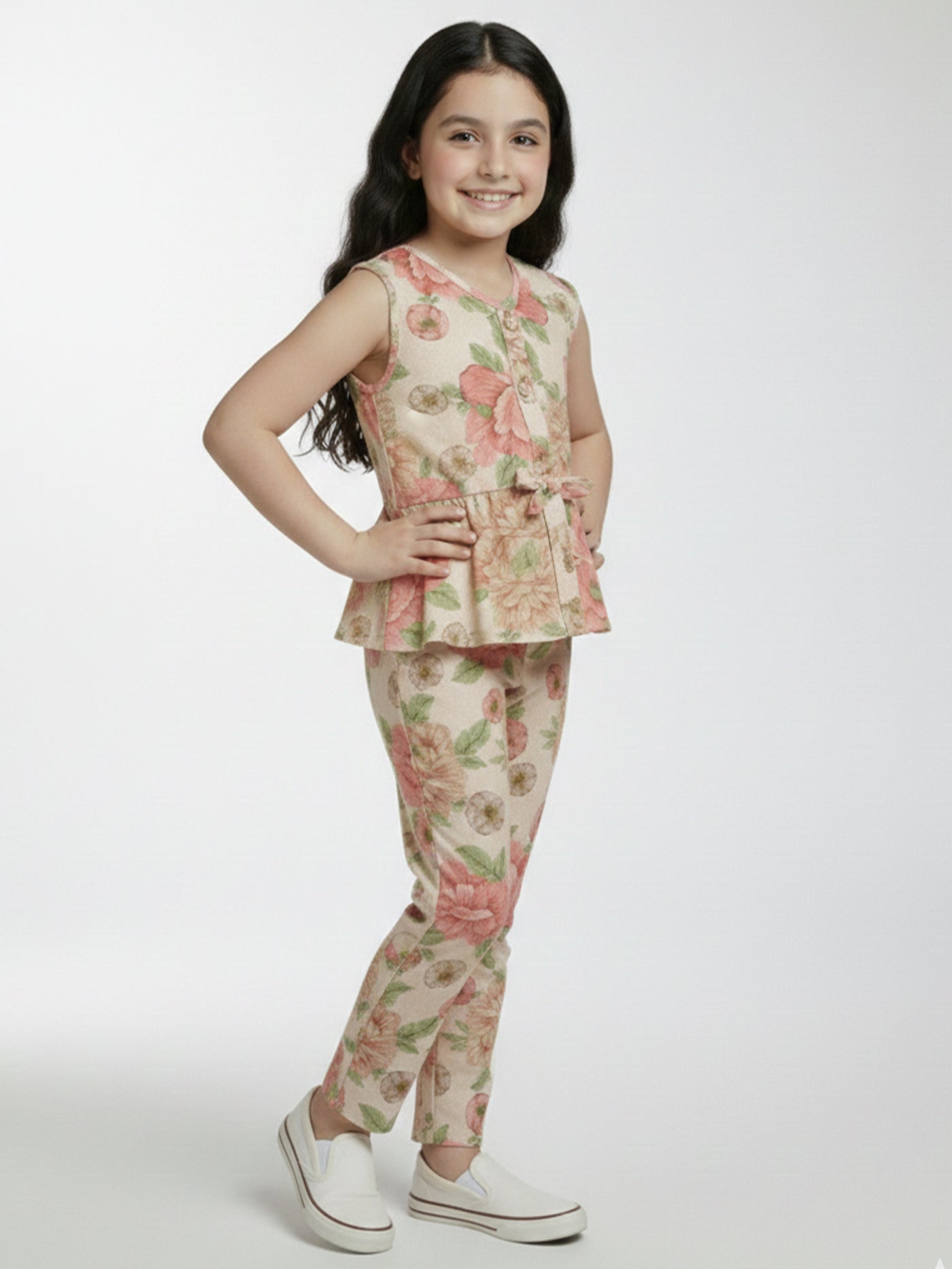 Girls White Printed Co-ord Set