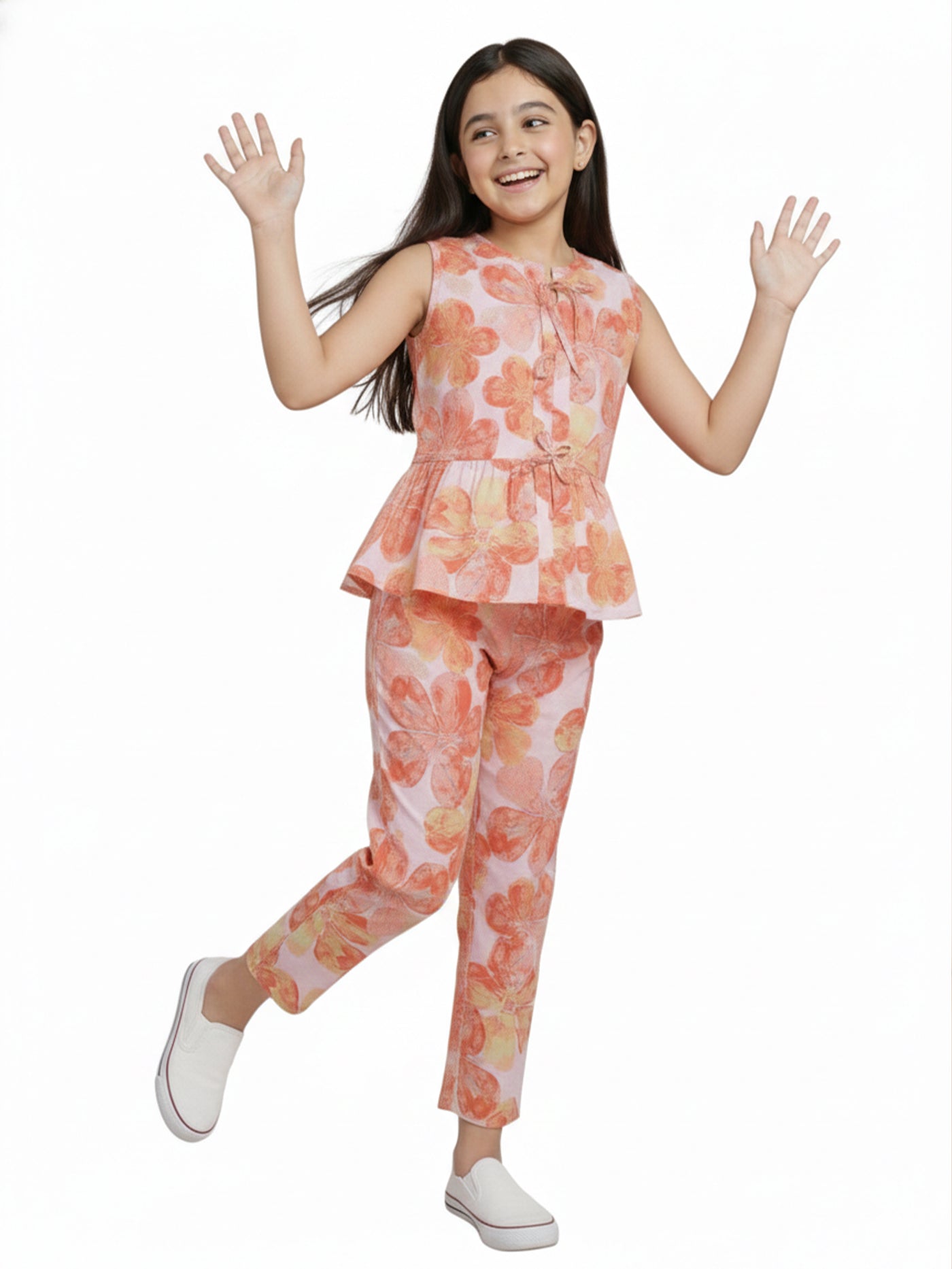 Girls Red Printed Co-ord Se