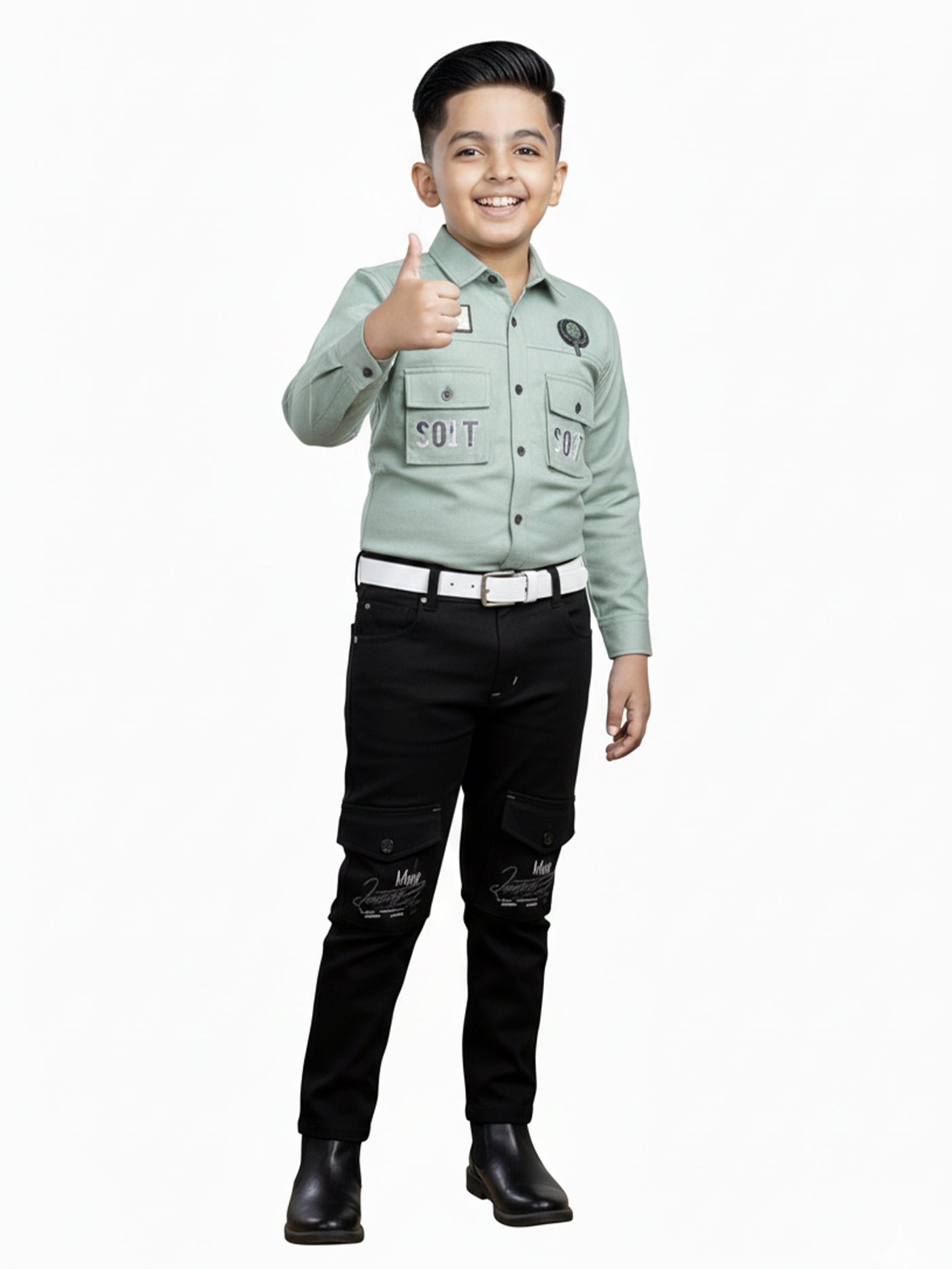 3-Pc Pastel Green Casual Pants Set