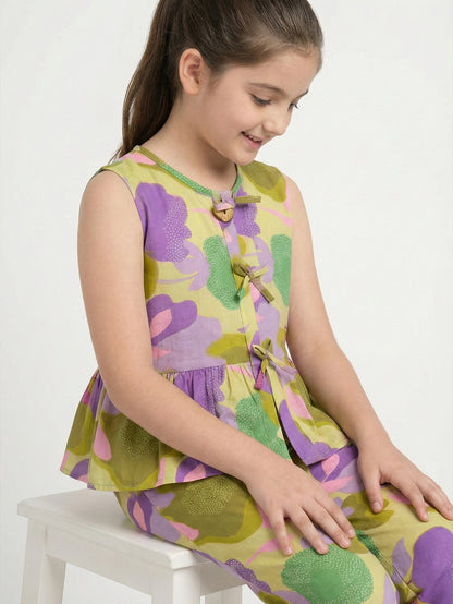 Girls Yellow Printed Co-ord Set